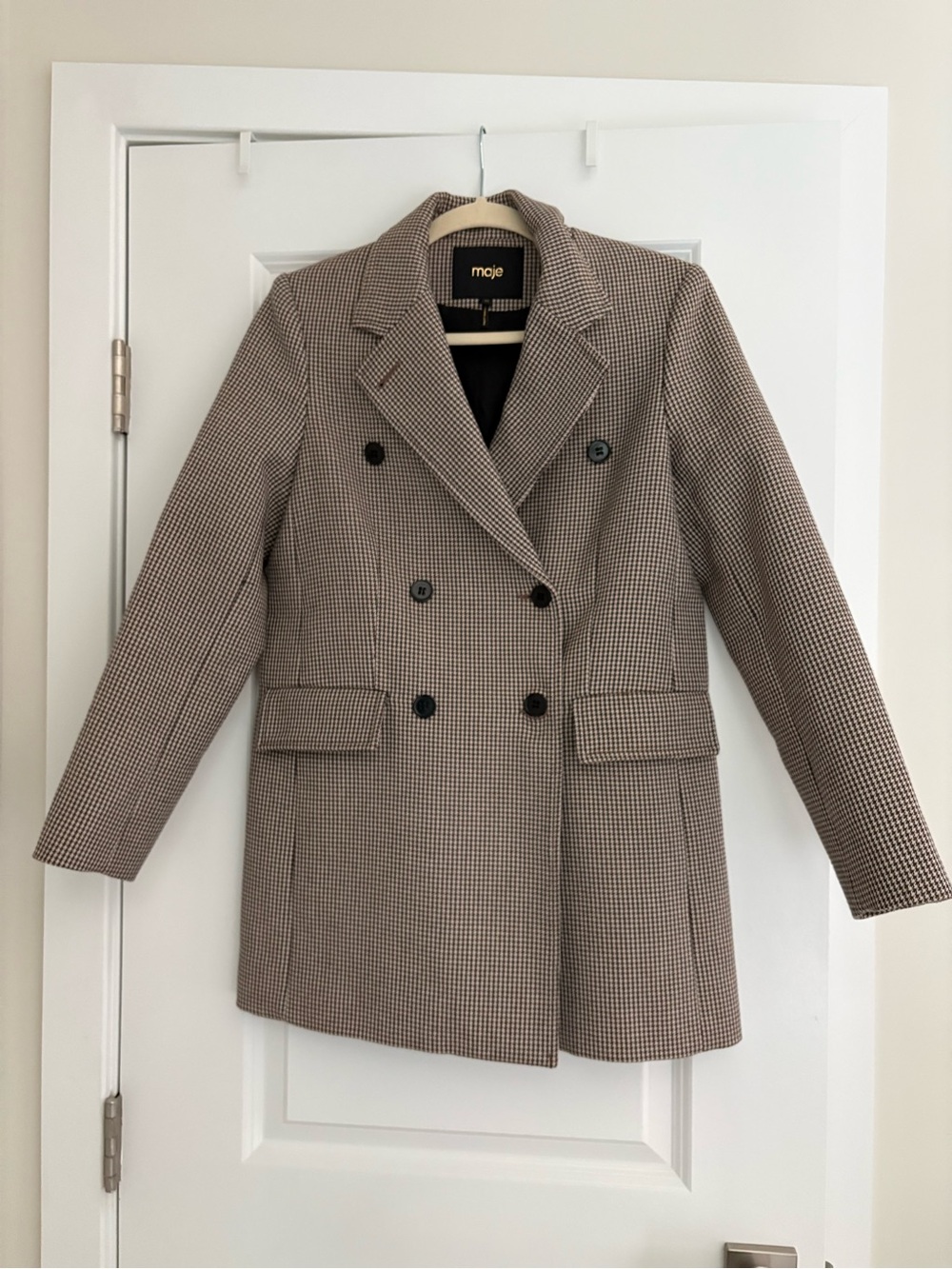 Maje Double-Breasted Houndstooth Blazer - Brown/Black